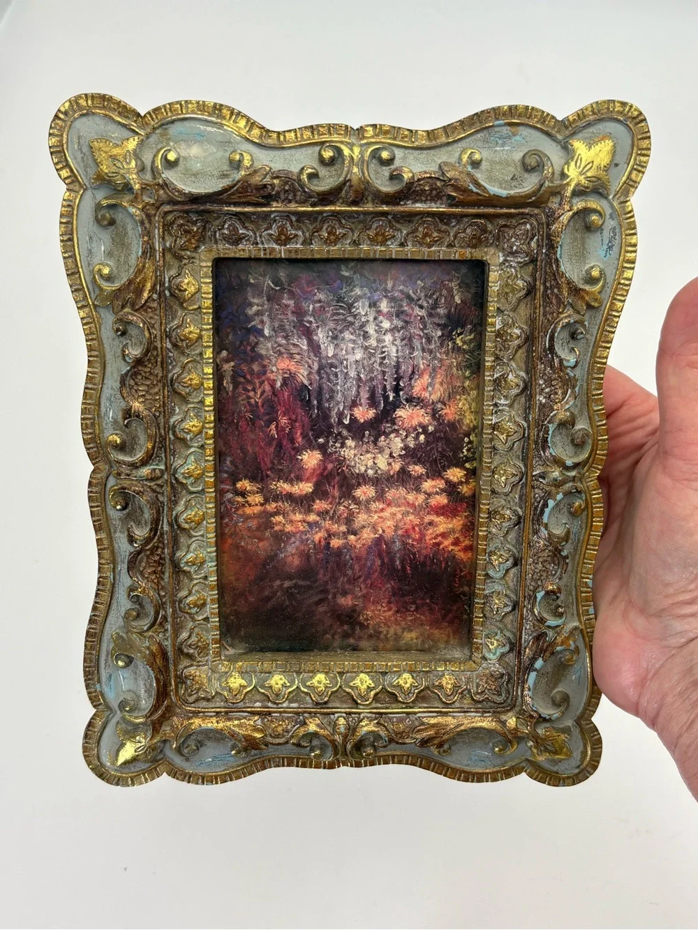 Vintage Florentine Style Gold & Blue Ornate Picture Frame 5x7” Picture